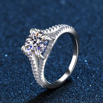 2.0 Karátos Moissanite Eljegyzési Gyűrűk Halo Gyémánt Esküvői Zenekar Kerek Briliáns Gyémánt Gyűrű A Nők Ígéretét Ajándék Tartalmazza Doboz