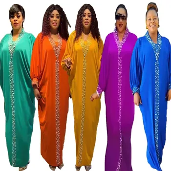 2023 afrikanische Plus Size Kleider für Frauen elegante afrikanische Langarm V-Ausschnitt Fél, én pedig lange Weihnachts kleid