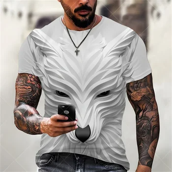 2023 Nyáron Új Férfi póló, Rövid Ujjú Felső 3D Nyomtatott Minta Három-Dimenziós Farkas Nyomtatás Divat Alkalmi Utcai Laza