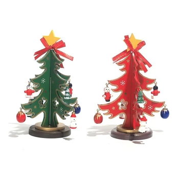 2db Karácsonyi Díszek Fából készült Mini karácsonyfa Asztali Dekoráció Piros / Zöld