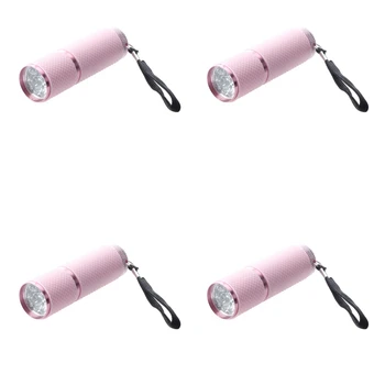 4X Külső Mini-Rózsaszín Gumi Bevonatú 9 LED-es elemlámpa Zseblámpa