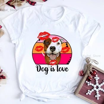 A Kutya Szerelmes Grafika Nyomtatás Póló Lányok Színes Pitbull Terrier/Corgi Tshirt A Nők Nyári Rövid Ujjú Póló Női