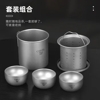 A969 Tiszta Titán Összecsukható 420ml Bögre Tea Filter Tea Készítő Ultra Könnyű, Hordozható Kemping Szabadtéri Utazás Haza Teás Készlet