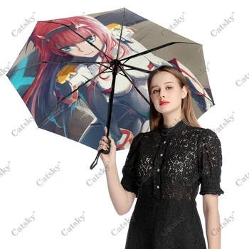 Aranyos Lány Nulla Két Esernyő Eső Nők Három Összecsukható Teljesen Automata Esernyő Nap Elleni Védelem Kültéri Utazási Eszköz Parapluie