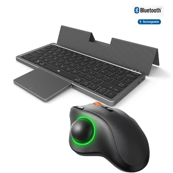 Bluetooth Billentyűzet, Touchpad Összecsukható Vezeték nélküli Tablet Billentyűzet 78Keys PU Bőr borítású Újratölthető Keyboard for IPad