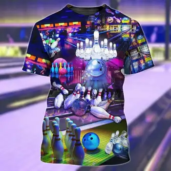 Bowling 3D Nyomtatott Póló Férfi Divat Labda Játék O-nyakú, Rövid Ujjú Szabadtéri Sport Stílus Túlméretezett póló, Laza Pulóver