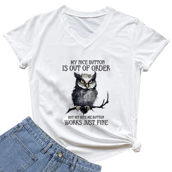 Cuki Bagoly Grafikus póló, Vicces Állat Szójáték Viccek Póló Y2k Esztétikai Ruhát a Nők Ulzzang Steampunk Póló V-nyakú Felsők