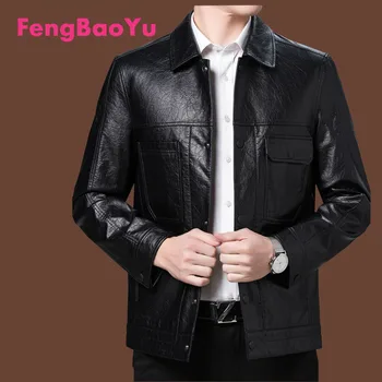 Fengbaoyu Férfi Rövid Hajtóka Bőr Kabát Tavaszi, Őszi Kabát Üzleti Alkalmi Bőr Kabát, Közepes Ifjúsági Fekete Dzseki, Kényelmes