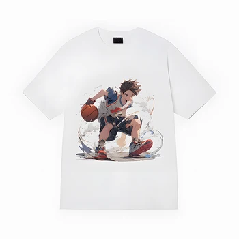 Férfi tiszta pamut sport témájú, hogy A fiú kosarazni bő sokoldalú páros T-shirt