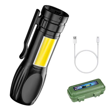 Hordozható COB LED Zseblámpa 200LM Pocket Mini LED-Zseblámpa 3 Gear USB Újratölthető 400mAh Akkumulátor Kültéri Túrázás Sürgősségi