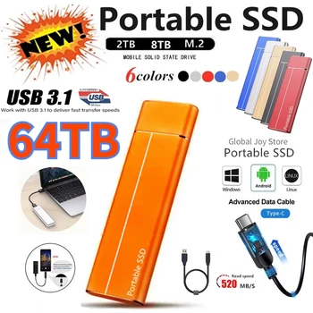Hordozható SSD nagysebességű 64TB Külső Merevlemez USB3.1 C-Típusú 16TB SSD Laptop Külső Tároló Merevlemez Mini Pc
