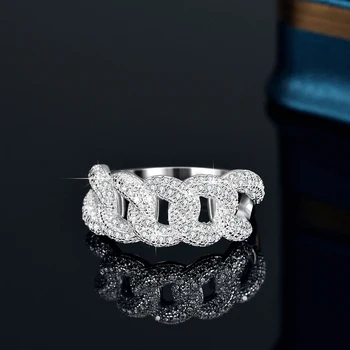 Ingyenes Szállítás Moissanite Kör Vágott Lánc Alakú, 925 Ezüst Gyűrű Eredeti Hitelesített Luxus Minőségű Ékszerek, Gyűrűk, Nők