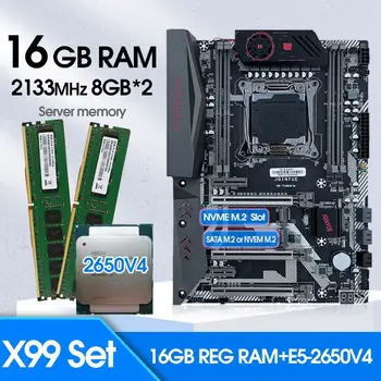 JINGYUE TITÁN D4 Kit Alaplap E5 2650 V4 Processzor PROCESSZOR LGA 2011-3 16G(2*8) DDR4 ECC RAM Memória M. 2 NVME SATA M. 2