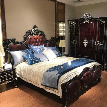 king-size Európai stílusú ágy royal bútor antik arany hotel hálószoba szett