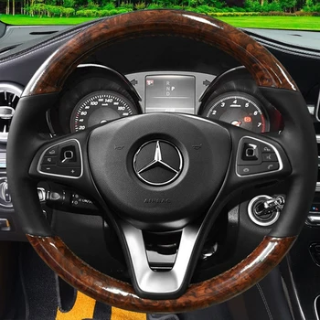 Kézzel varrott csúszásmentes barack fa, gabona Valódi Bőr Autó Kormánykerék Fedezni Mercedes-Benz Vito III. ( W447 ) a 2015-2020 közötti
