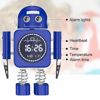 Robot Intelligens Digitális Ébresztőóra Hőmérséklet Kijelző Asztali Órák a Szundi Mód Haza Hálószoba a Gyermek Ajándék(Zöld)