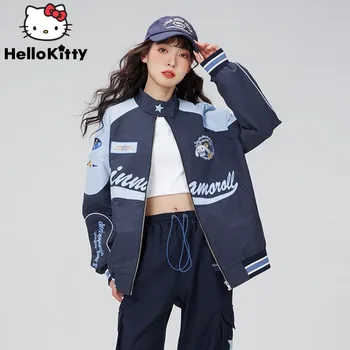 Sanrio Cinnamoroll Nők Star Motoros Kabát Amerikai Utcai Párok Baseball Egységes Y2k Preppy Édes Király Fűszeres Lány Bő Kabát