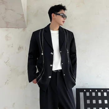 SYUHGFA koreai Stílusú Luxus Blézer Trend a Férfiak Sötét Niche Dupla Cipzár Dekoratív Öltöny Kabát Divat Menwear Alkalmi Ruha