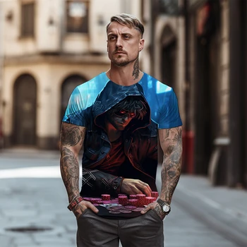 Utcai Hip-hop Férfi Túlméretezett póló Nyári Új 3D-s Karakter Nyomtatási Minta pólók Divat Alkalmi Kerek Nyakú póló
