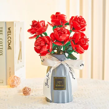 Virág Sorozat építőkövei Kreatív Rózsa Virág Blokk Város Ajándék Játék Lányok Romantikus Rózsa Valentin Napra
