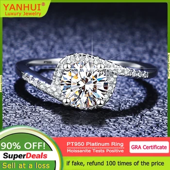 YANHUI Igazi PT950 Platina Gyűrűk Kiváló Kört Vágva 1 Karátos Diamond Moissanite Gyűrűk Nők Esküvői Zenekar, Finom Ékszerek