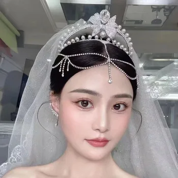 Új Esküvői Fejdísz, Gyöngy, Strasszos Luxus Koreai Divat Menyasszonyi Korona Diadém Fejpánt Haj Tartozékok Fejdísz Fejét, Ékszerek