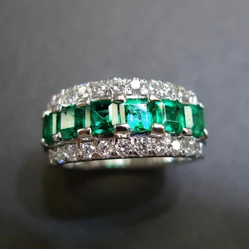 Új Luxus Sötét Zöld Négyzet Cirkónia Esküvői Zenekarok Gyűrűk Nők Csillogó Ezüst Színű Divat Gyűrű Parti Ékszer