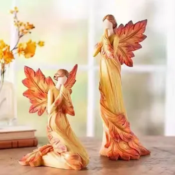 Őszi Maple Leaf Angyal Szobor Vintage Állva, Térdelve Gyanta Angyalok Figurák Őszi Dekoráció, Otthon Asztali Dísz Dekoráció