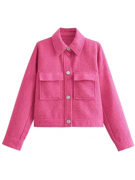 Őszi női kabát 2023 Új egysoros Vágott Tweed Zakó Kabát Vintage Hosszú Ujjú Zseb hajtóka Női Felsőruházat
