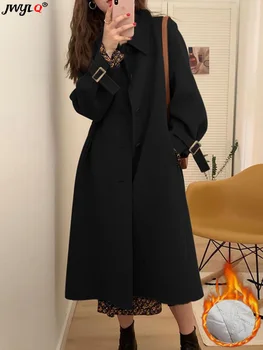 Őszi Téli Vastag Meleg Streetwear Közepes Hosszúságú Gyapjú Kabát 2023 Laza Egysoros Bő Kabátban, Egyszínű, Elegáns Kabát